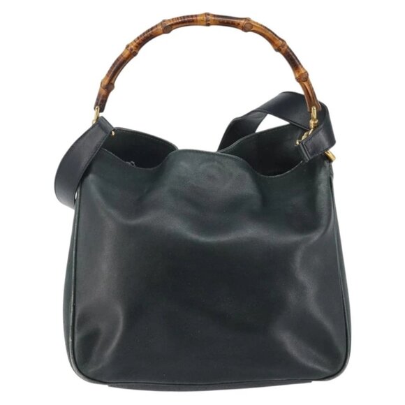 GUCCI Bamboo Hand Bag Leather 2way Green Gold - Picture 3 of 16